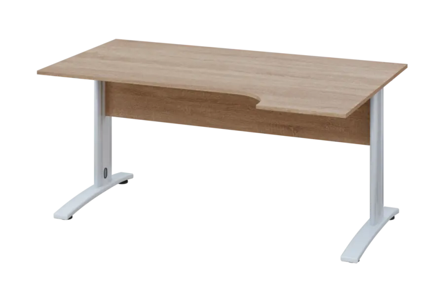 ERK 28 - 164 stůl kancelářský, rohový, pravý, kovová podnož bílá, deska 25 mm, široký 1600 mm, dub bardolino